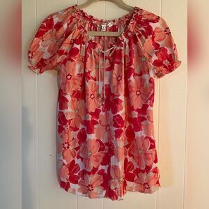 Croft & Barrow Blouse Women’s Small Pink Red Flowers Ruffles Fairycore Boho